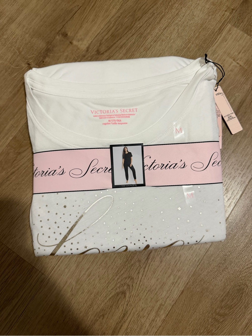Victoria's Secret White Pajama Top with Gold Script Accent